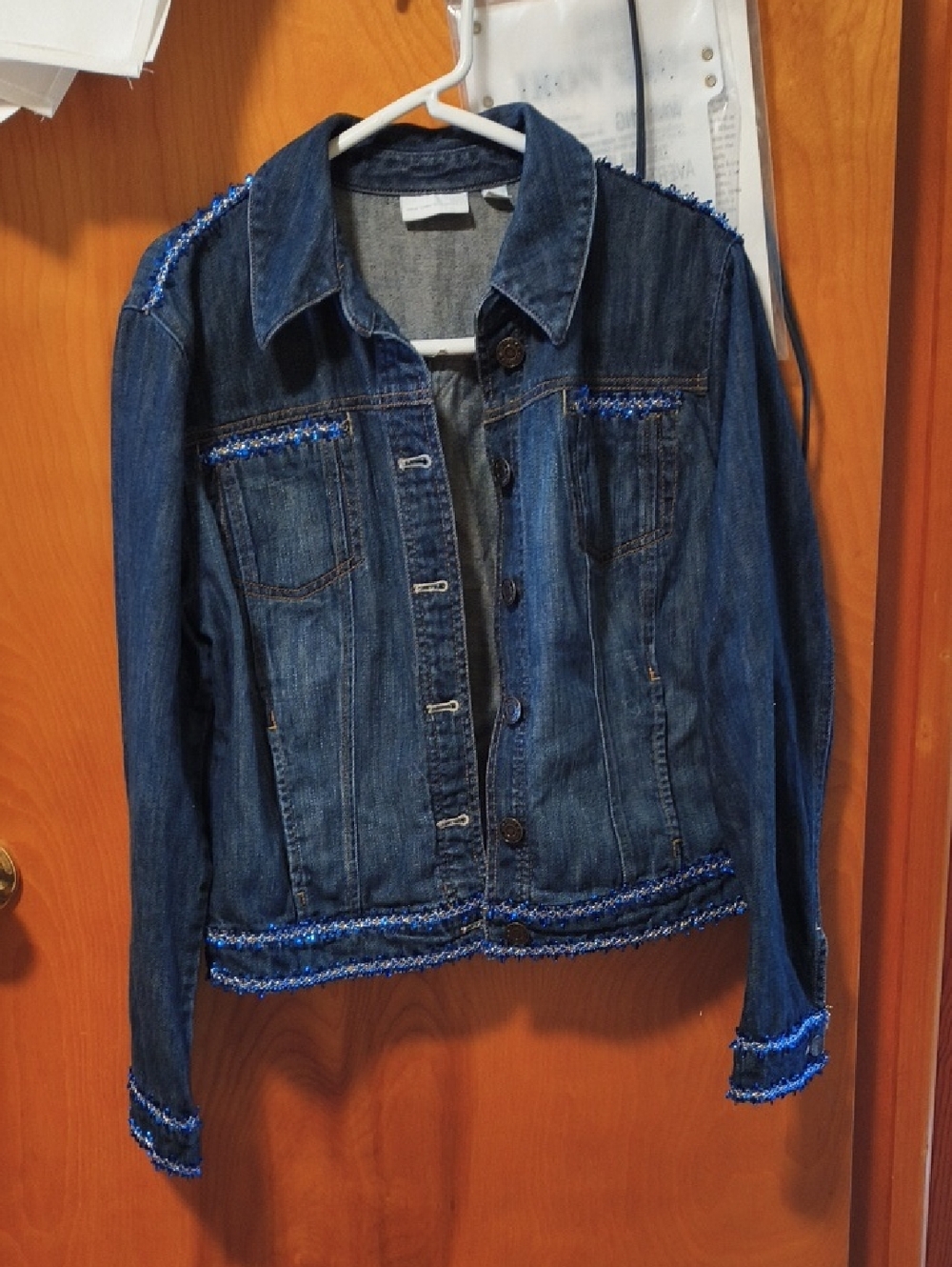 New York & Company Dark Blue Denim Jacket with Blue Trim